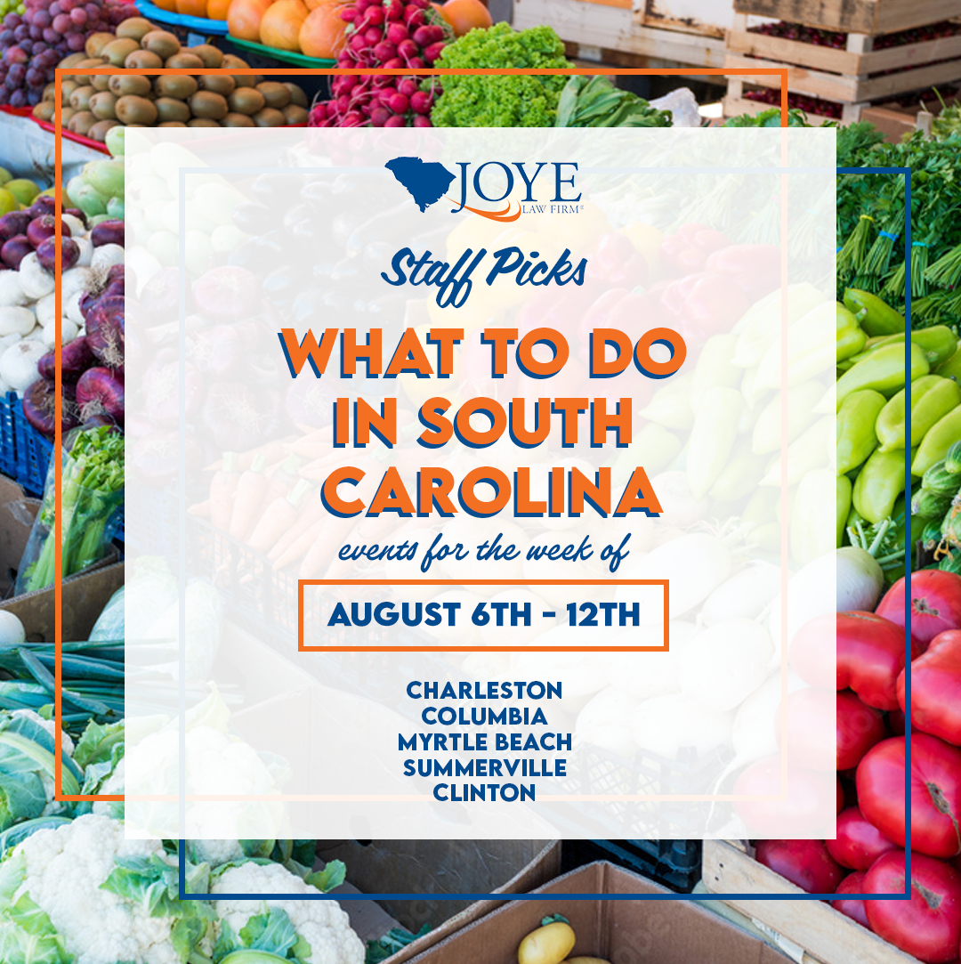 What to do in South Carolina? Events for the week of August 6-12 in Charleston, Summerville, Columbia, Myrtle Beach, and Upstate SC.