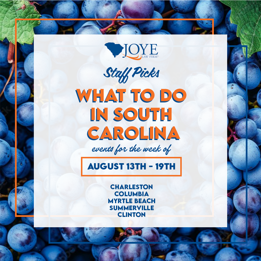 What to do in South Carolina? Events for the week of August 13-19 in Charleston, Summerville, Columbia, Myrtle Beach, and Upstate SC.