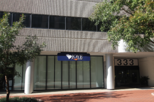 View of Joye Law Firm's sign on 1333 Main Street building in Columbia, S.C.