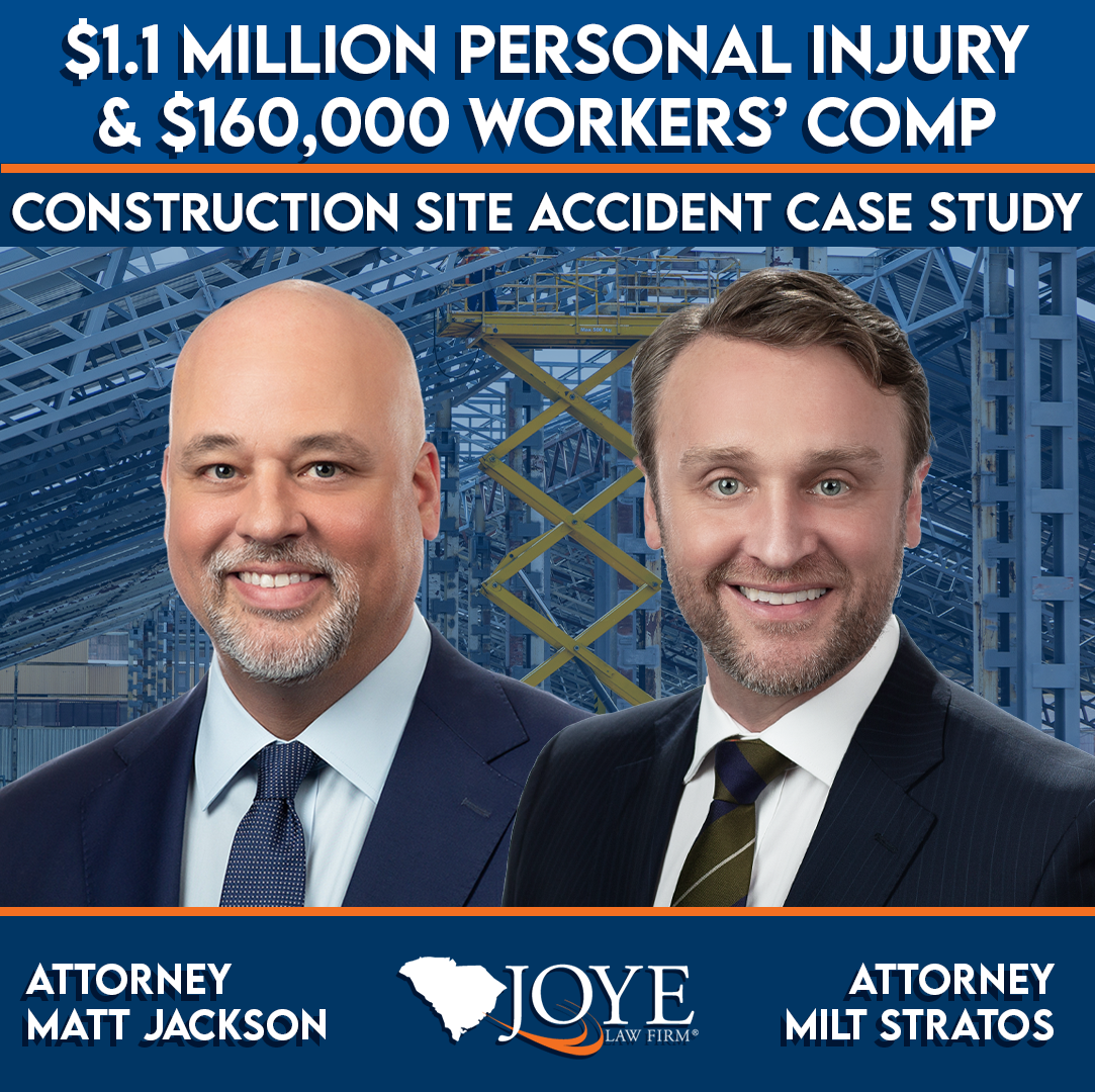 Joye Law Firm attorneys Matt Jackson and Milt Stratos win over $1 million from workers’ comp and third-party lawsuit in construction site accident.